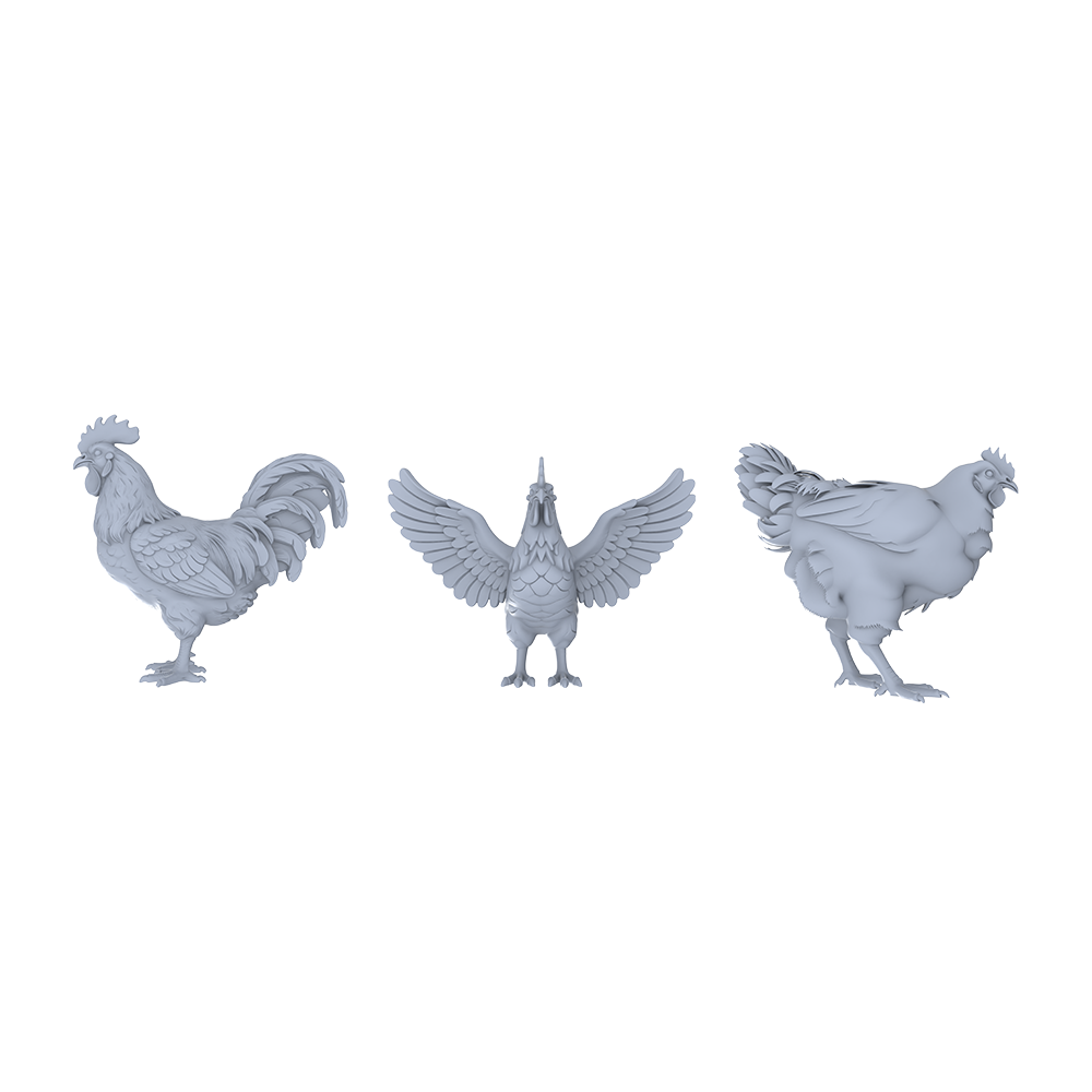 Yao's Studio LYTR051  Rural Poultry Scene Resin Miniature Model 3-Piece Set - Rooster Figures Unpainted DIY Model Painting Rural Scene Decor 1set