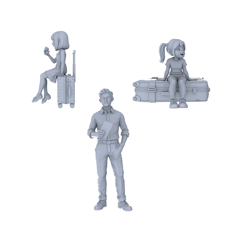 Yao's Studio LYTR055  Travel & Outing Scene Resin Miniature Model 3-Figure Set - Travelers Unpainted DIY Model Painting Travel Scene Decor 1set