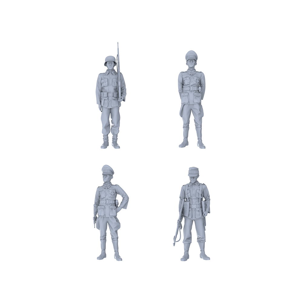 Yao's Studio LYTR058  Standing German Army Resin Miniature 4-Person Set, World War II Miniature Soldiers, Military Model Accessories, Handmade 1set