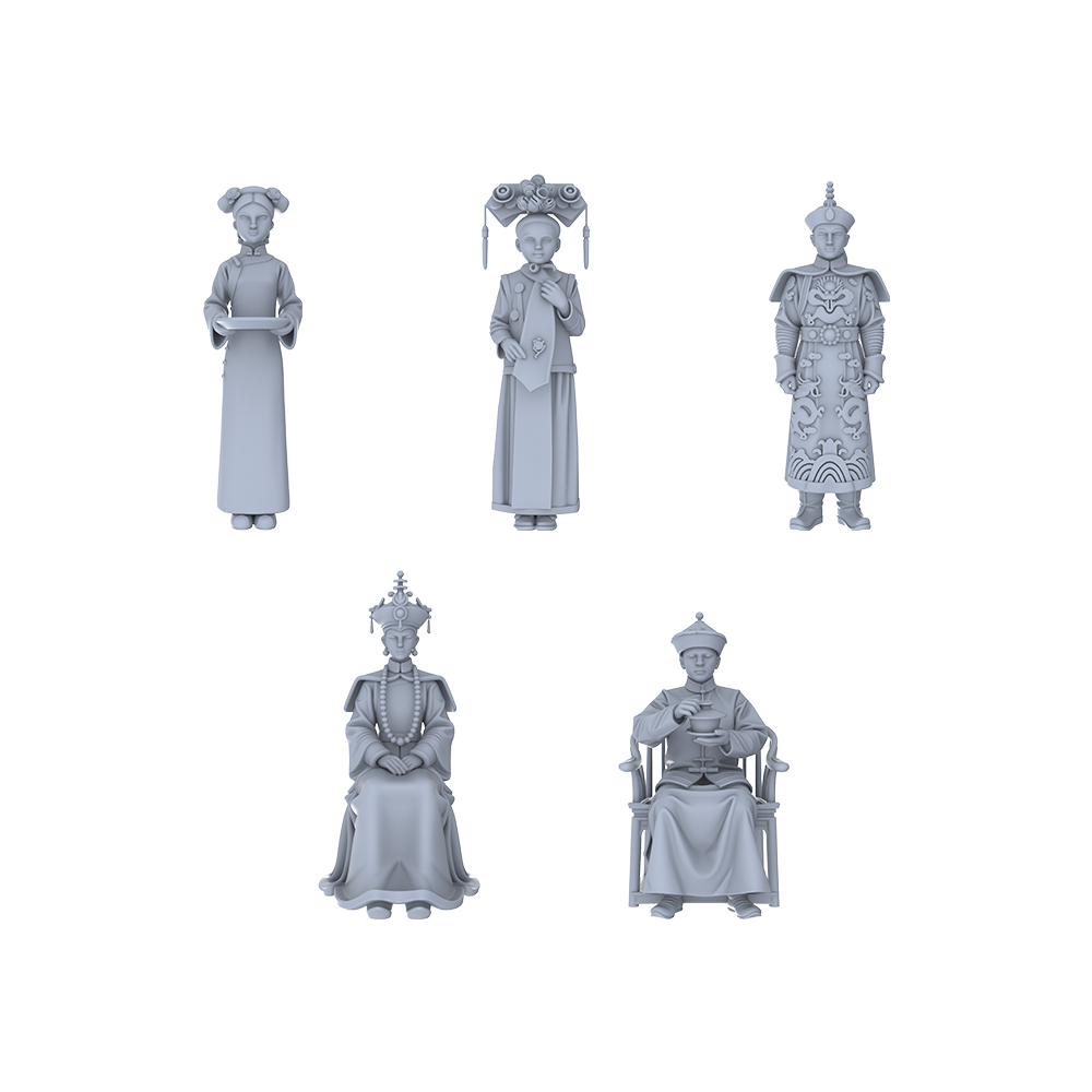Yao's Studio LYTR060 Qing Dynasty Palace Scene Resin Miniature Model 5-Figure Set - Emperor, Empress, Consorts & Attendants Unpainted DIY Model Painting Palace Scene Decor 1set