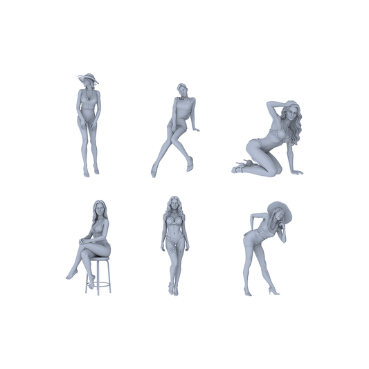 Yao's Studio LYTR061  Summer Beach Fashion Female Resin Miniature Model 6-Figure Set - Beach Dressed Women Unpainted DIY Model Painting Beach Scene Decor 1set