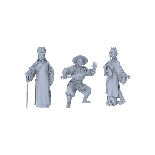 Yao's Studio LYTR093 Chinese Ancient Jianghu Character Scene Resin Miniature Model 3-Figure Set - Scholar Knight, Warrior & Lady Unpainted DIY Model Painting Ancient Jianghu Scene Decor 1set