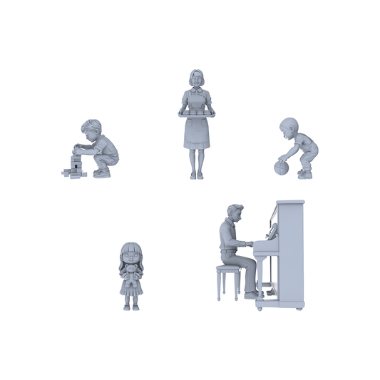 Yao's Studio LYTR096   Modern Urban Leisure Life Scene Resin Miniature Model 5-Figure Set - Children, Service Staff & Performer Unpainted DIY Model Painting Leisure Scene Decor 1set