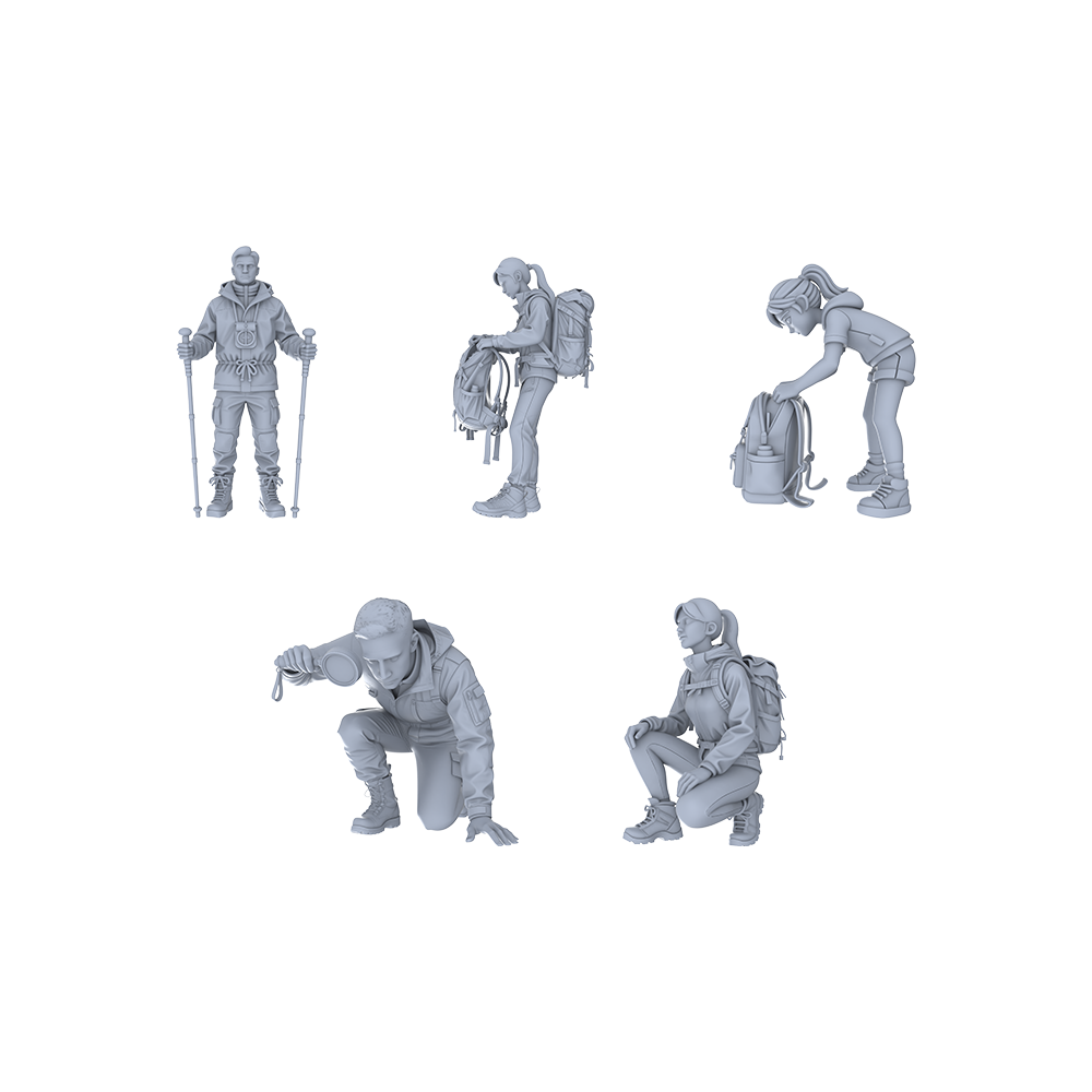 Yao's Studio LYTR114  Outdoor Hiking & Exploration Scene Resin Miniature Model 5-Figure Set - Hikers Unpainted DIY Model Painting Exploration Scene Decor 1set