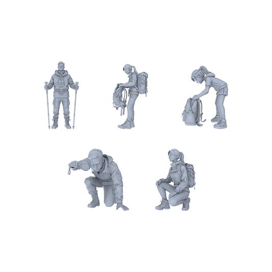 Yao's Studio LYTR114  Outdoor Hiking & Exploration Scene Resin Miniature Model 5-Figure Set - Hikers Unpainted DIY Model Painting Exploration Scene Decor 1set