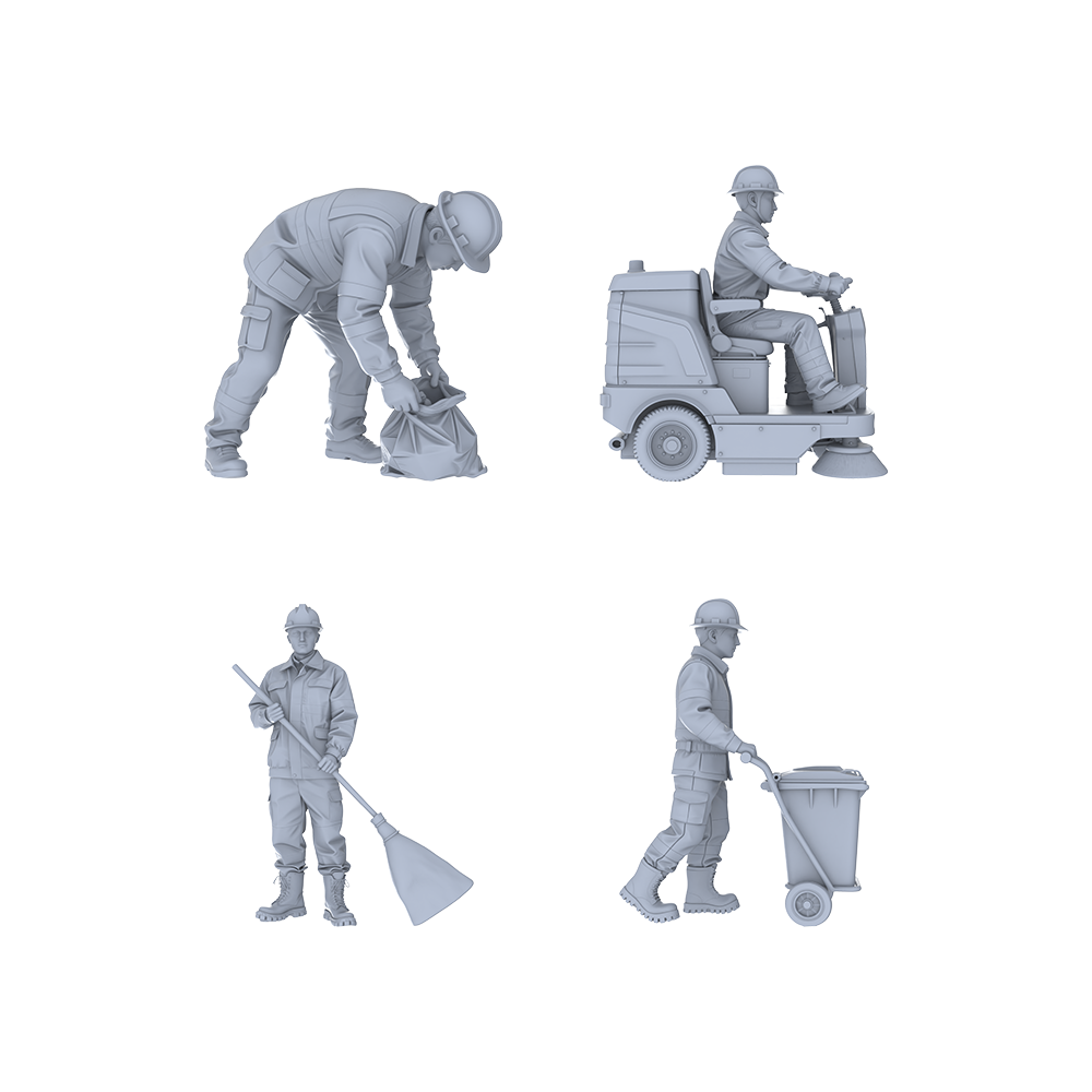 Yao's Studio LYTR115  Urban Sanitation Work Scene Resin Miniature Model 4-Figure Set - Sanitation Workers Unpainted DIY Model Painting Urban Scene Decor 1set