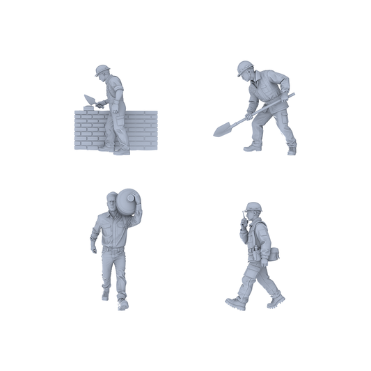 Yao's Studio LYTR116 Construction Site Scene Resin Miniature Model 4-Figure Set - Construction Workers Unpainted DIY Model Painting Construction Scene Decor 1set