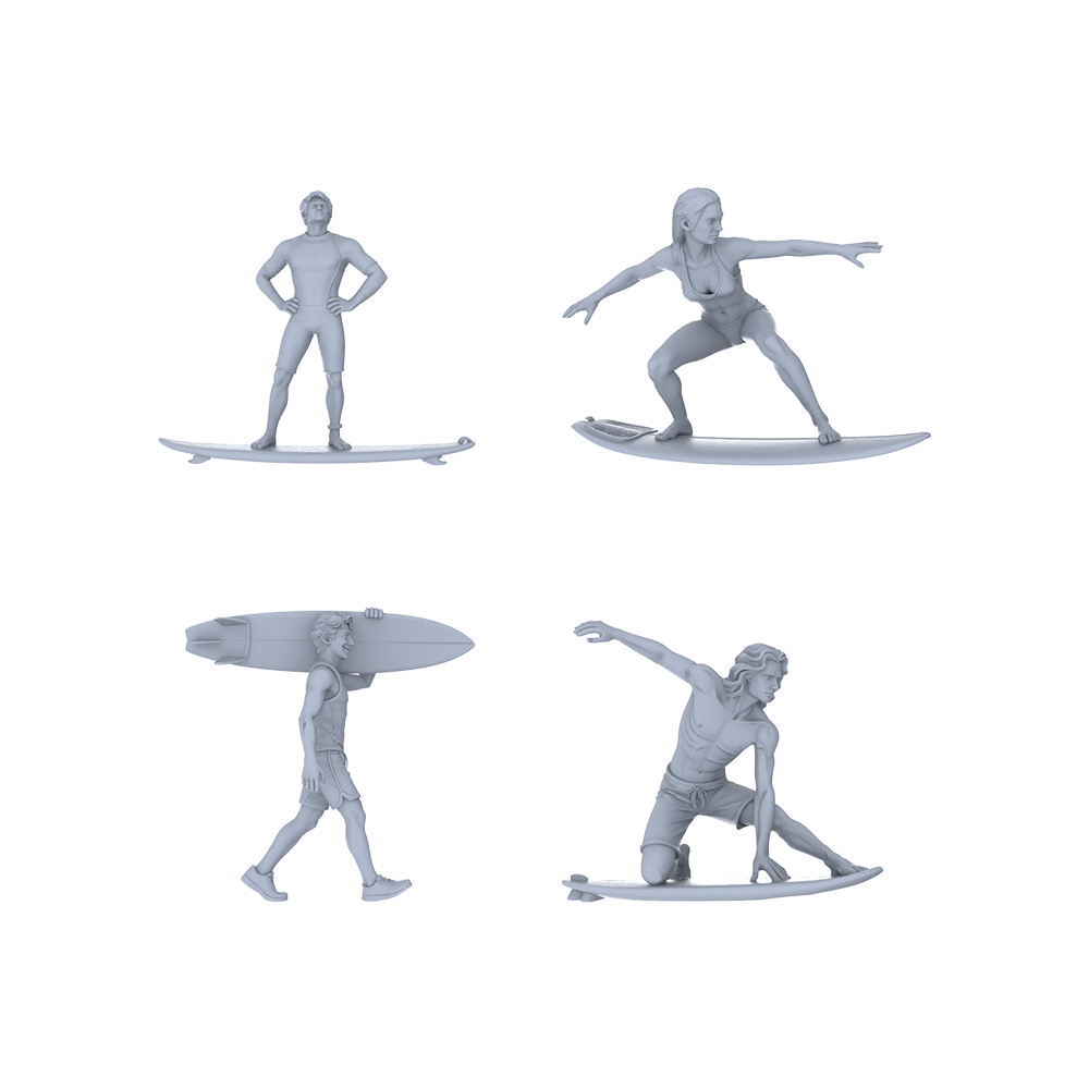 Yao's Studio LYTR146 Surfing Scene Resin Miniature Model 4-Figure Set, Unpainted Surfer Figures, DIY Painting Beach Scene Decoration 1set