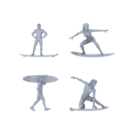 Yao's Studio LYTR146 Surfing Scene Resin Miniature Model 4-Figure Set, Unpainted Surfer Figures, DIY Painting Beach Scene Decoration 1set