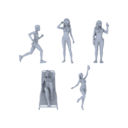 Yao's Studio LYTR148   Beach Vacation Girls Resin Miniature Model 5-Figure Set, Unpainted Swimsuit Figures, DIY Painting Beach Scene Decoration 1set