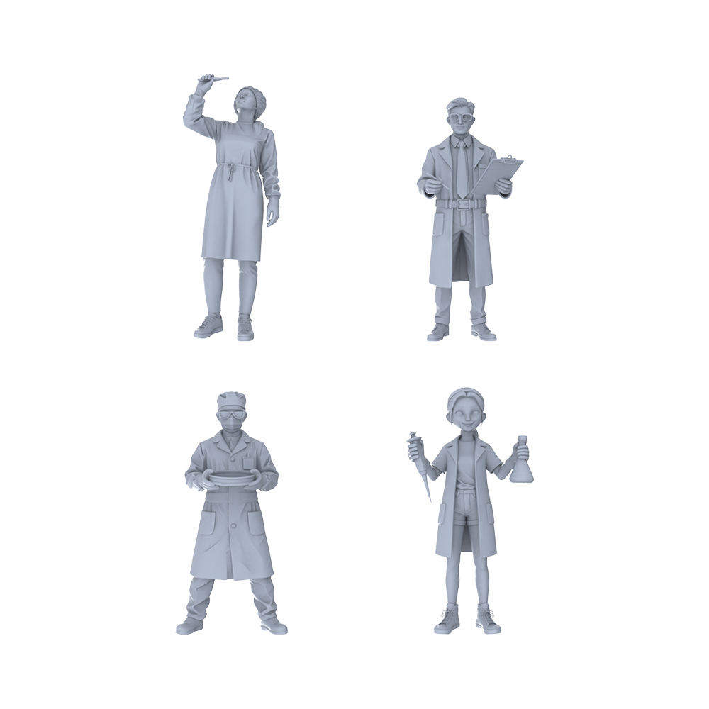 Yao's Studio LYTR149  Scientific Researchers Resin Miniature Model 4-Figure Set, Unpainted Lab Worker Figures, DIY Painting Lab Scene Decoration 1set