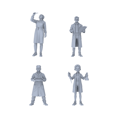 Yao's Studio LYTR149  Scientific Researchers Resin Miniature Model 4-Figure Set, Unpainted Lab Worker Figures, DIY Painting Lab Scene Decoration 1set