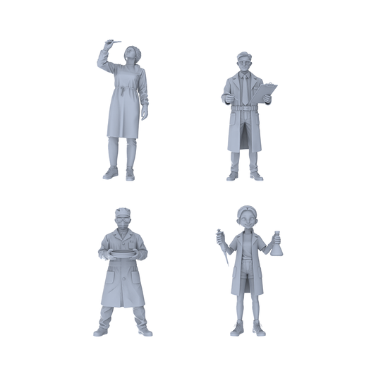 Yao's Studio LYTR149  Scientific Researchers Resin Miniature Model 4-Figure Set, Unpainted Lab Worker Figures, DIY Painting Lab Scene Decoration 1set