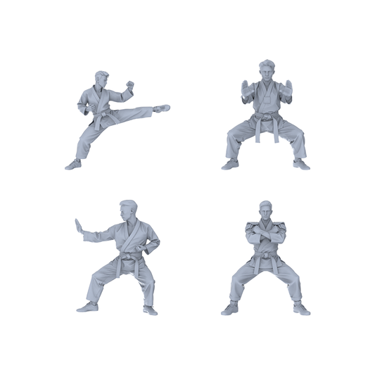 Yao's Studio LYTR150  Karate Practitioners Resin Miniature Model 4-Figure Set, Unpainted Martial Artist Figures, DIY Painting Martial Arts Scene Decoration 1set