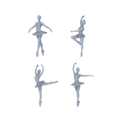 Yao's Studio LYTR152 Ballet Dancer Resin Miniature Model 4-Figure Set, Unpainted Ballerina Figures, DIY Painting Dance Scene Decoration Miniatures Diorama Resin Figures