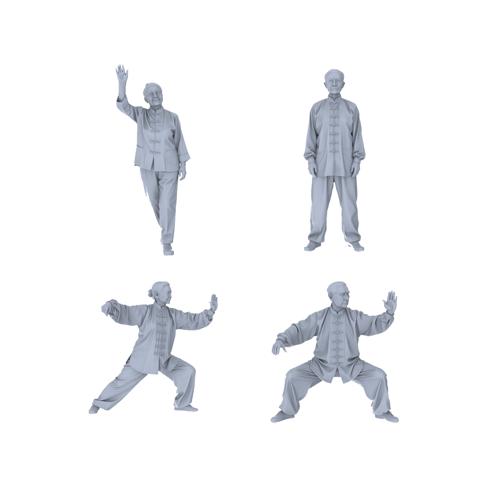 Yao's Studio LYTR153  Tai Chi Practitioners Resin Miniature Model 4-Figure Set, Unpainted Elderly Tai Chi Figures, DIY Painting Wellness Scene Decoration Miniatures Diorama Resin Figures