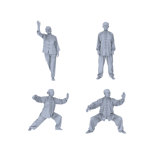 Yao's Studio LYTR153  Tai Chi Practitioners Resin Miniature Model 4-Figure Set, Unpainted Elderly Tai Chi Figures, DIY Painting Wellness Scene Decoration Miniatures Diorama Resin Figures