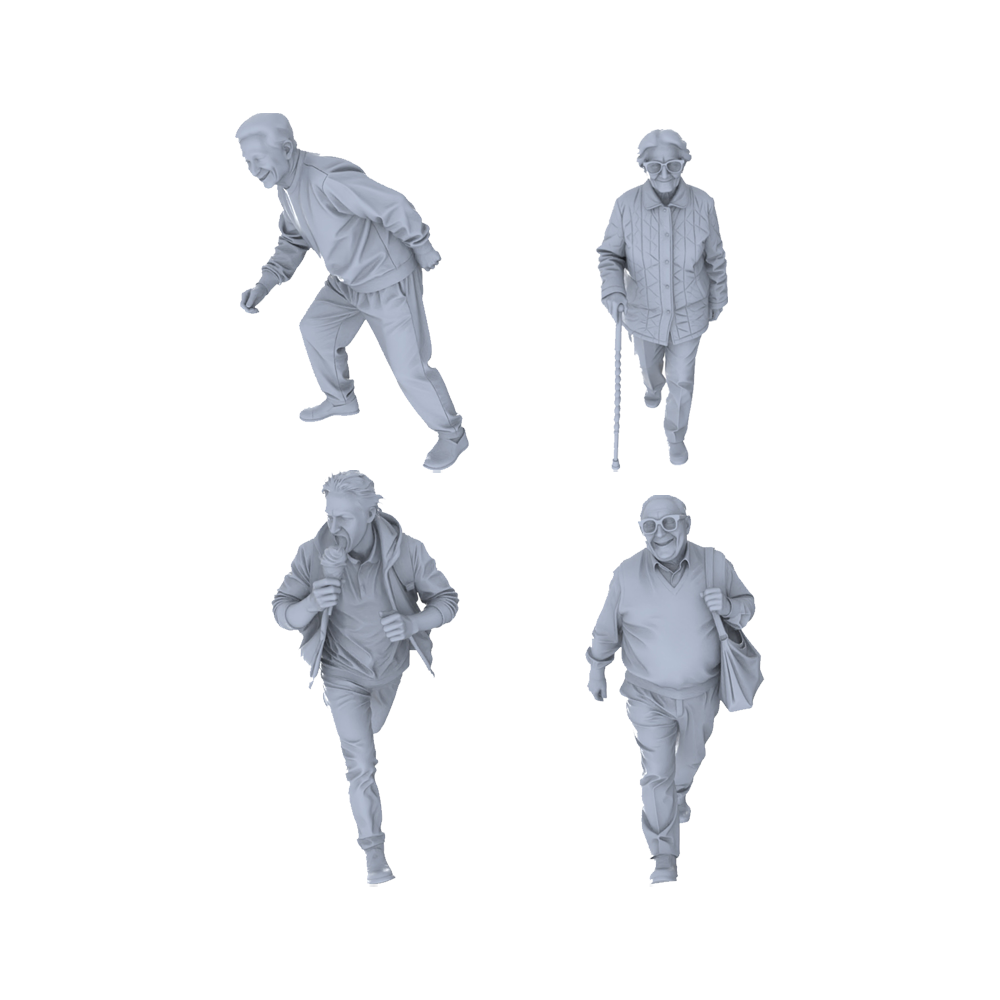 Yao's Studio LYTR155  Elderly Daily Life Resin Miniature Model 4-Figure Set, Unpainted Senior Citizen Figures, DIY Painting Street Scene Decoration Miniatures Diorama Resin Figures