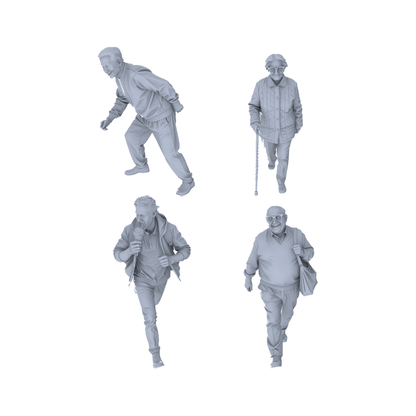 Yao's Studio LYTR155  Elderly Daily Life Resin Miniature Model 4-Figure Set, Unpainted Senior Citizen Figures, DIY Painting Street Scene Decoration Miniatures Diorama Resin Figures