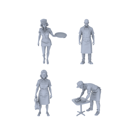 Yao's Studio LYTR160 Food Service Staff Resin Miniature Model 4-Figure Set, Unpainted Restaurant Worker Figures, DIY Painting Scene Decoration Miniatures Diorama Resin Figures
