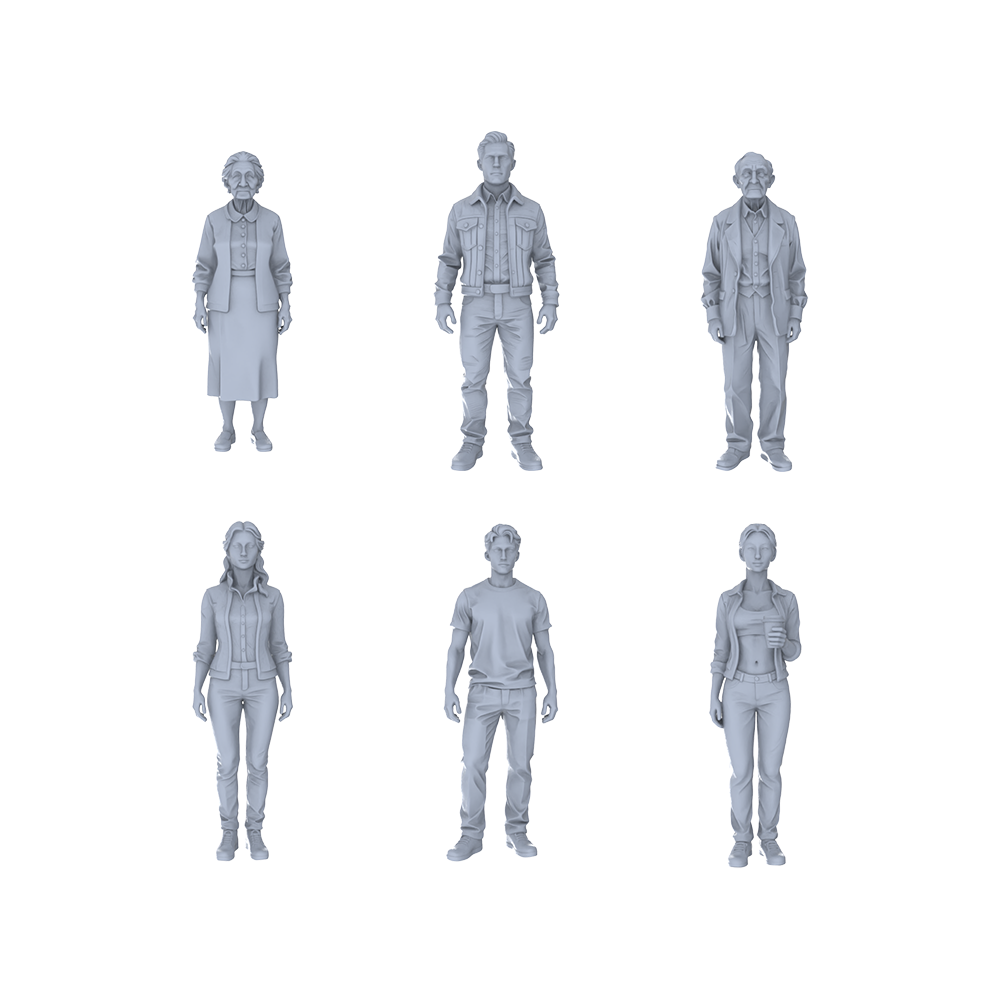 Yao's Studio LYTR254  6-Piece Unpainted Miniature Daily People Figurines Perfect for Street Scene & Sand Table Miniatures Diorama Resin Figures