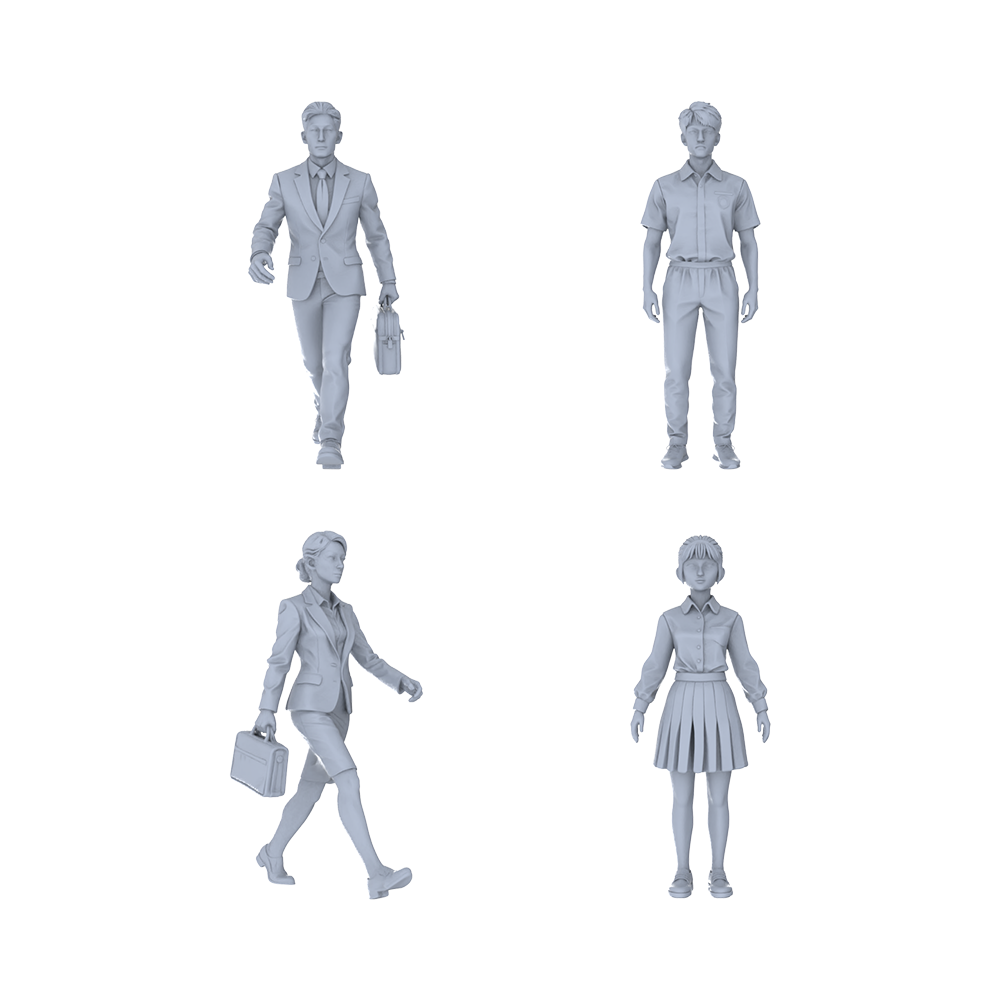 Yao's Studio LYTR255 Unpainted Miniature Commuter & Student 4-Piece Set Ideal for Diorama & Sand Table Customization
 Miniatures Diorama Resin Figures