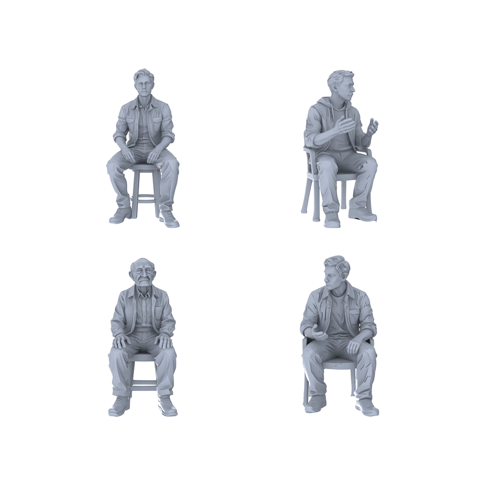 Yao's Studio LYTR256  Unpainted Miniature Seated Casual 4-Piece Set Ideal for Diorama & Sand Table Customization Miniatures Diorama Resin Figures