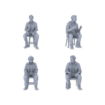 Yao's Studio LYTR256  Unpainted Miniature Seated Casual 4-Piece Set Ideal for Diorama & Sand Table Customization Miniatures Diorama Resin Figures