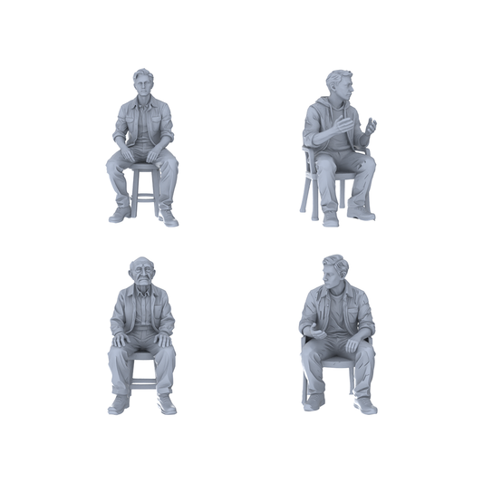 Yao's Studio LYTR256  Unpainted Miniature Seated Casual 4-Piece Set Ideal for Diorama & Sand Table Customization Miniatures Diorama Resin Figures