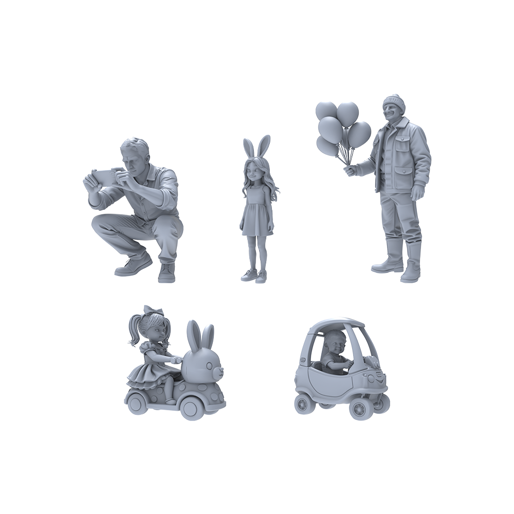Yao's Studio LYTR042 Parent-Child Amusement Scene Resin Miniature Model 5-Figure Set - Parent-Child Outing Figures Unpainted DIY Model Painting Parent-Child Scene Decor 1set