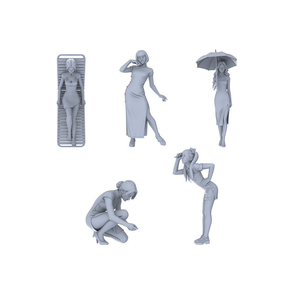 Yao's Studio LYTR044 Republic of China Style Female Figure Resin Miniature Model 5-Figure Set - ROC Dressed Women Unpainted DIY Model Painting ROC Scene Decor 1set