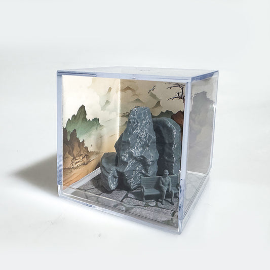 Yao's Studio LYTS049 Miniature Mountain Landscape With Human Figures Scene Display Box