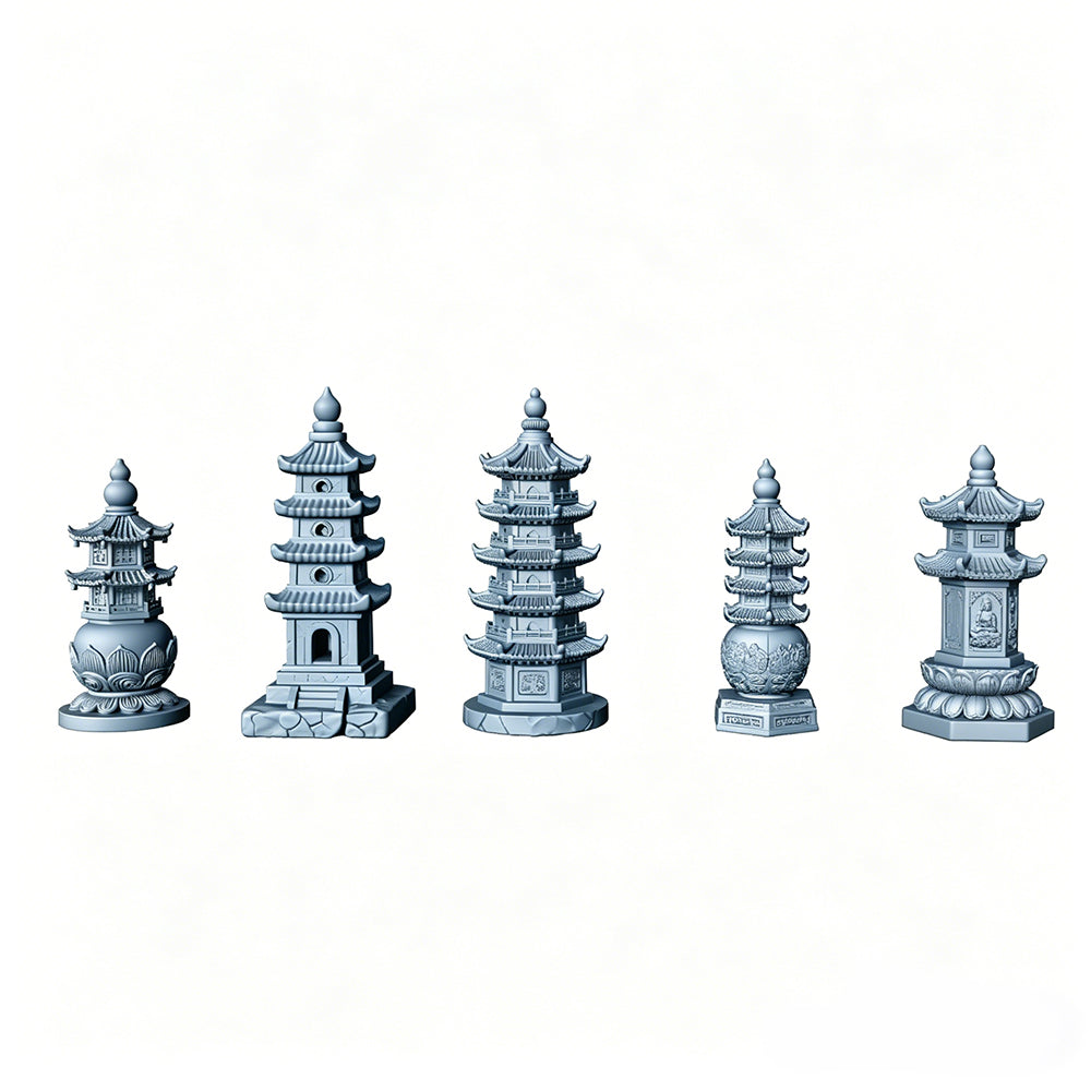 MRY-SFW LYTS507 3D Printed Chinese Pagoda Set, Miniature Model Ancient Architecture Diorama Accessories