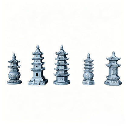 MRY-SFW LYTS507 3D Printed Chinese Pagoda Set, Miniature Model Ancient Architecture Diorama Accessories