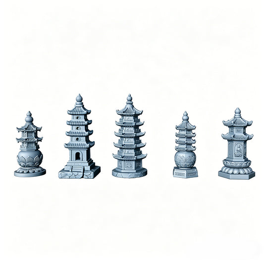 MRY-SFW LYTS507 3D Printed Chinese Pagoda Set, Miniature Model Ancient Architecture Diorama Accessories