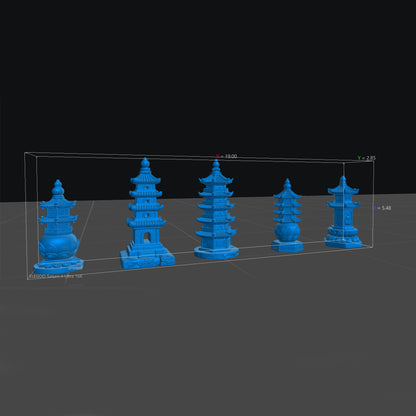 MRY-SFW LYTS507 3D Printed Chinese Pagoda Set, Miniature Model Ancient Architecture Diorama Accessories