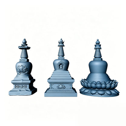 MRY-SFW LYTS508 3D Printed Chinese Tibetan Stupa Set, Unpainted White Resin, Miniature Model Ancient Architecture Garden Diorama Accessories