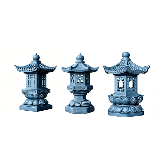 MRY-SFW LYTS509 3D Printed Chinese Stone Lantern Set, Unpainted White Resin, Miniature Ancient Architecture Garden Diorama Accessories