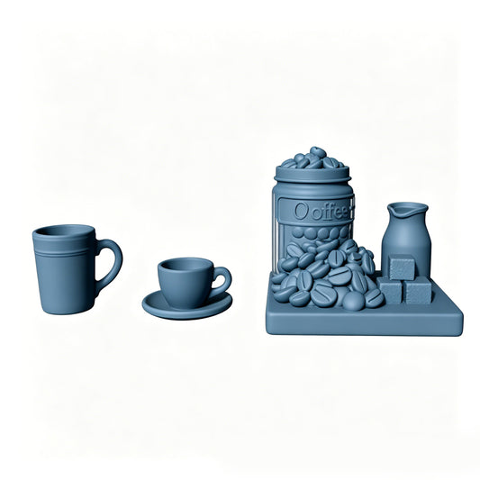 MRY-SFW LYTS506 3D Printed Coffee Corner Scene Set, Coffee Bean Jar & Pitcher Miniature Diorama Accessories
