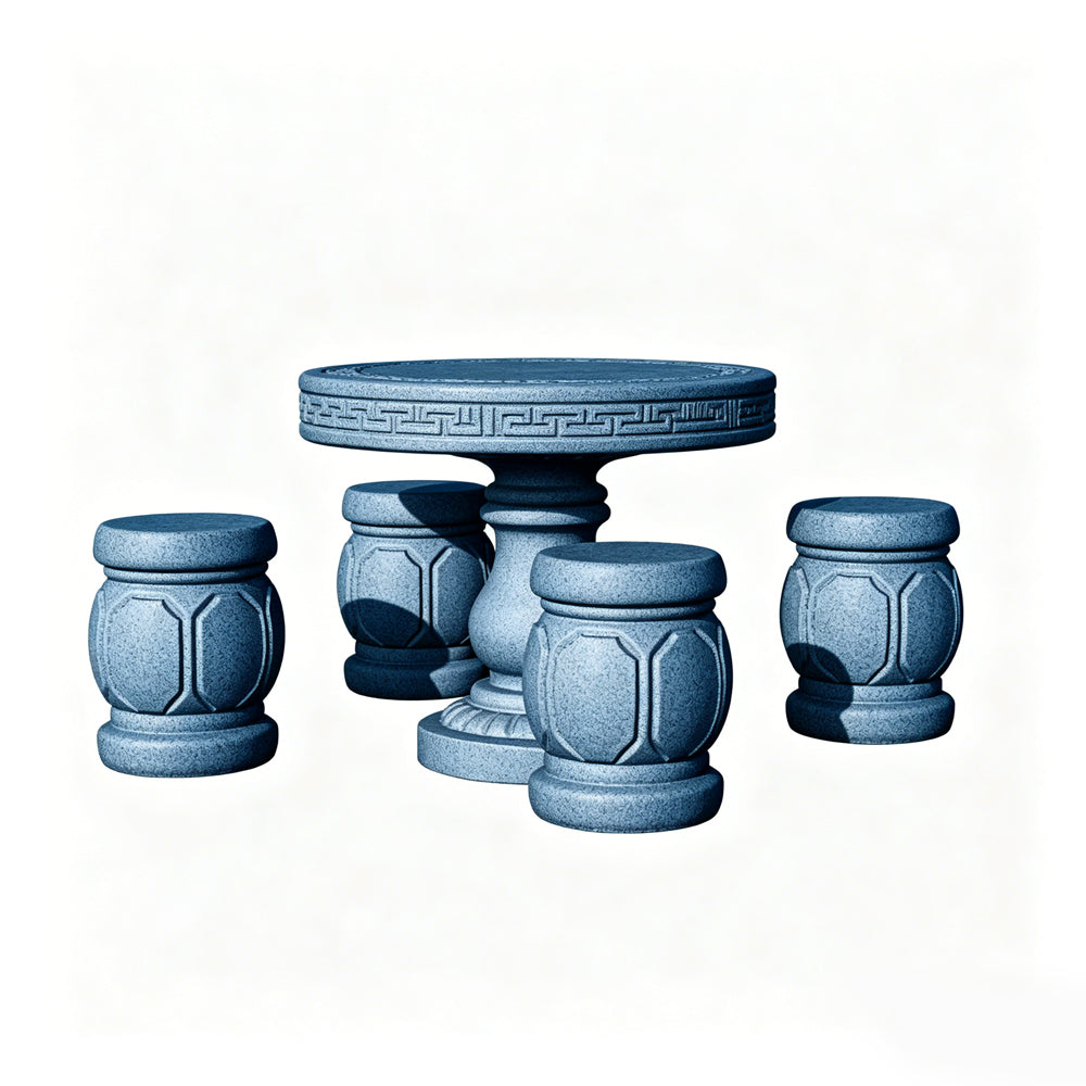 MRY-SFW LYTS510 3D Printed Chinese Stone Table & Stool Set, Unpainted White Resin, Miniature Model Ancient Architecture Garden Diorama Accessories