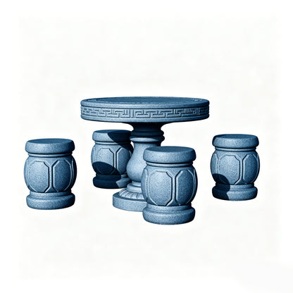 MRY-SFW LYTS510 3D Printed Chinese Stone Table & Stool Set, Unpainted White Resin, Miniature Model Ancient Architecture Garden Diorama Accessories