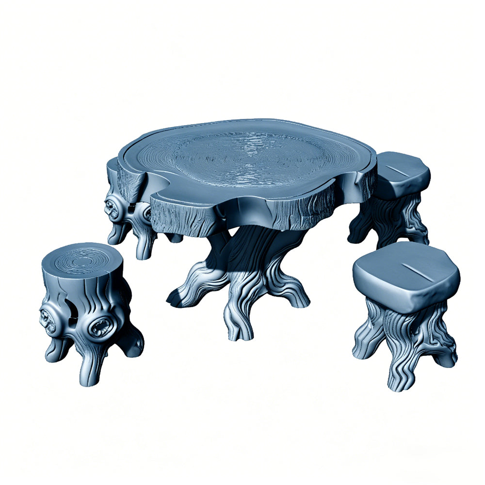 MRY-SFW LYTS511 3D Printed Tree Stump Table & Stool Set, Unpainted White Resin, Miniature Garden Diorama Accessories