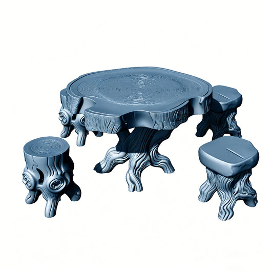 MRY-SFW LYTS511 3D Printed Tree Stump Table & Stool Set, Unpainted White Resin, Miniature Garden Diorama Accessories