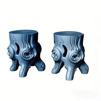MRY-SFW LYTS511 3D Printed Tree Stump Table & Stool Set, Unpainted White Resin, Miniature Garden Diorama Accessories