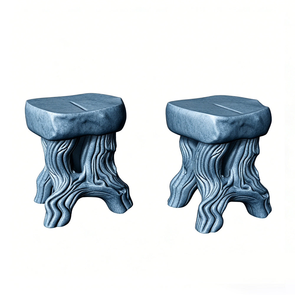 MRY-SFW LYTS511 3D Printed Tree Stump Table & Stool Set, Unpainted White Resin, Miniature Garden Diorama Accessories