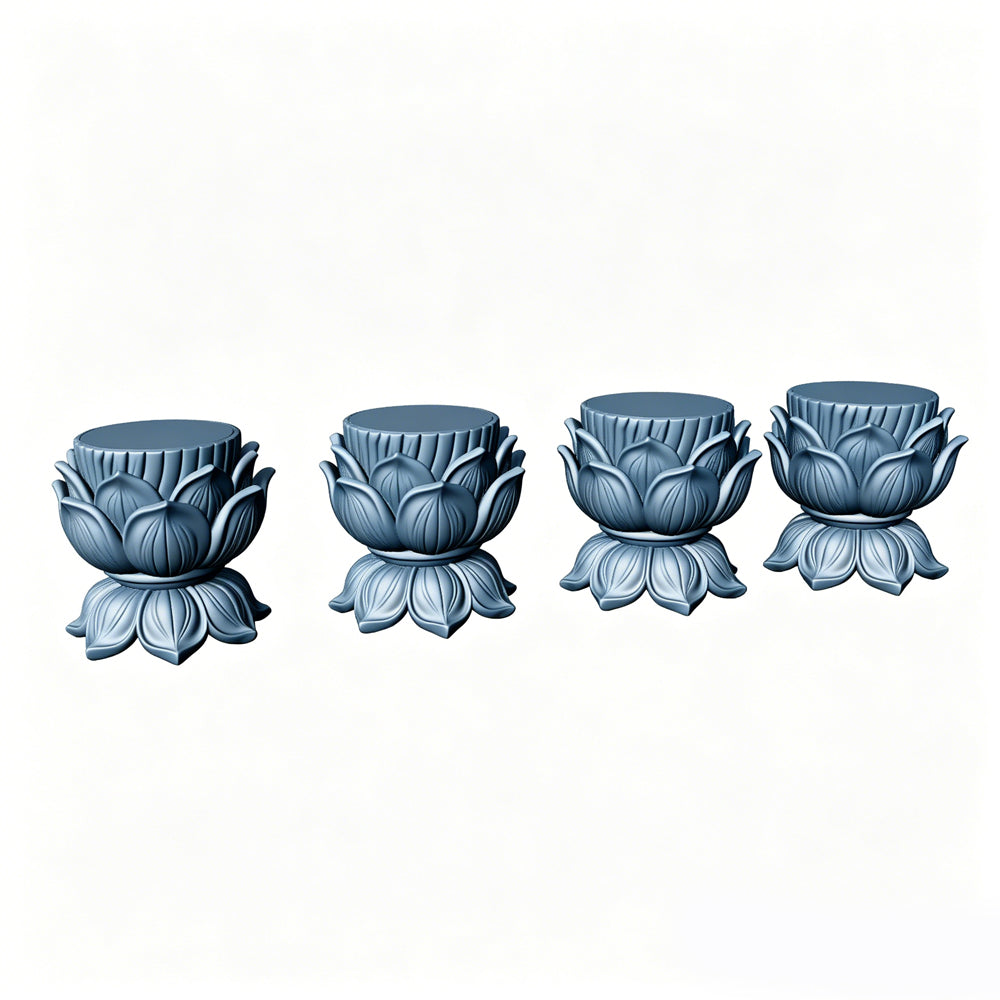 MRY-SFW LYTS513 3D Printed Chinese Lotus Table & Stool Set, Unpainted White Resin, Miniature Ancient Architecture Garden Diorama Accessories
