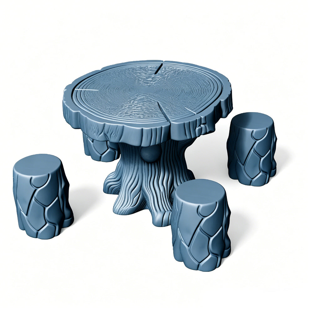MRY-SFW LYTS514 3D Printed Tree Stump Table & Stool Set, Unpainted White Resin, Miniature Nature Garden Diorama Accessories