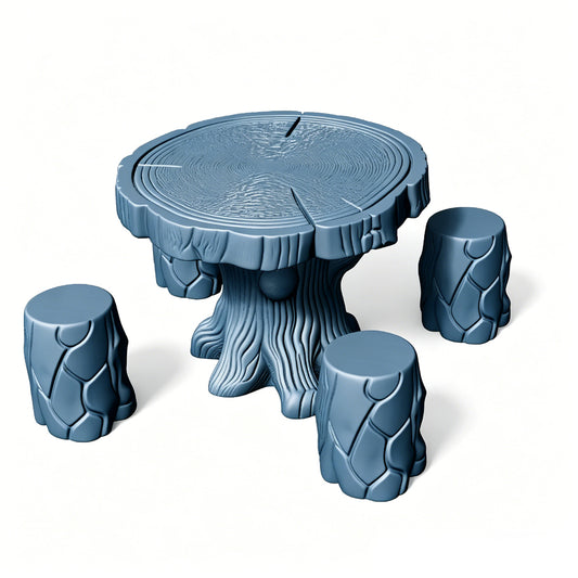 MRY-SFW LYTS514 3D Printed Tree Stump Table & Stool Set, Unpainted White Resin, Miniature Nature Garden Diorama Accessories