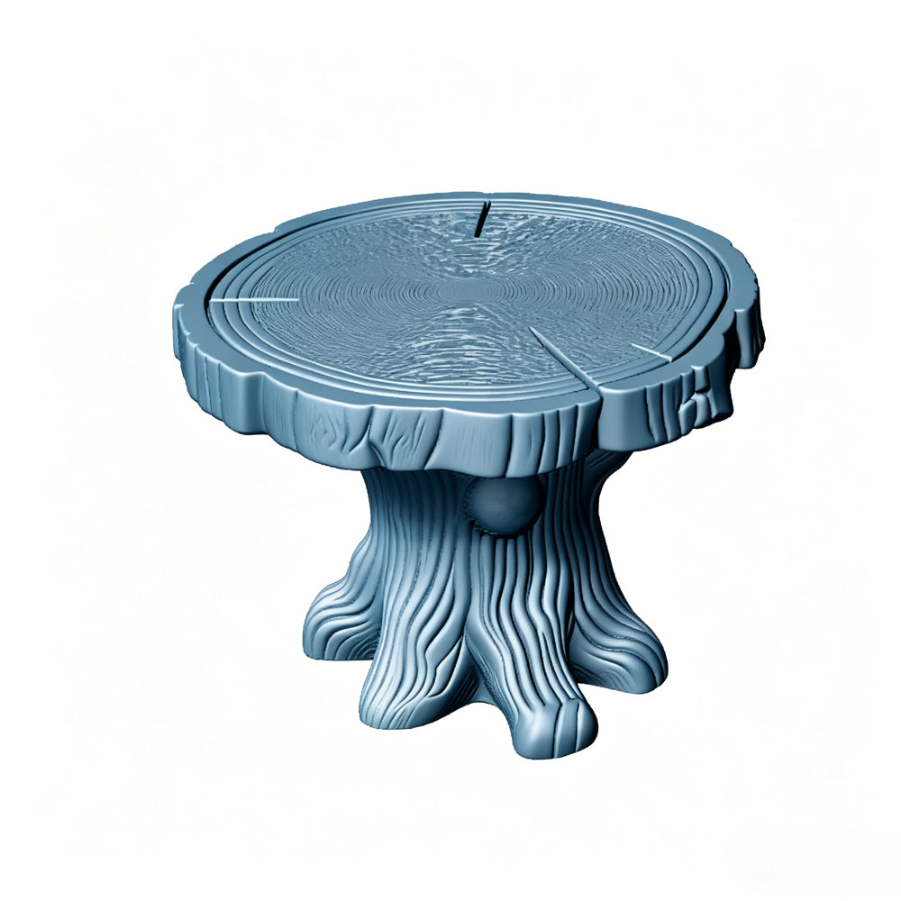 MRY-SFW LYTS514 3D Printed Tree Stump Table & Stool Set, Unpainted White Resin, Miniature Nature Garden Diorama Accessories