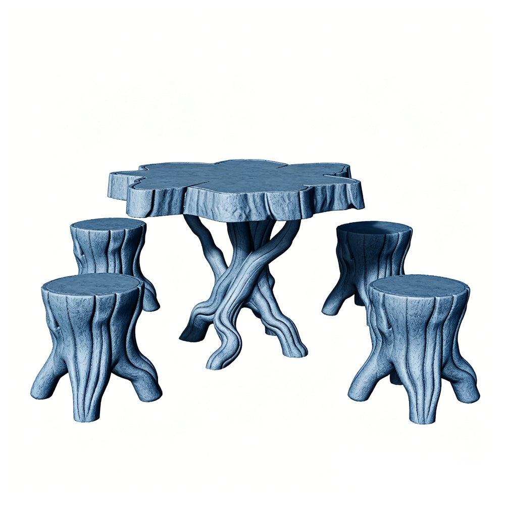 MRY-SFW LYTS515 3D Printed Irregular Tree Stump Table & Stool Set, Unpainted White Resin, Miniature Diorama Scene Accessories